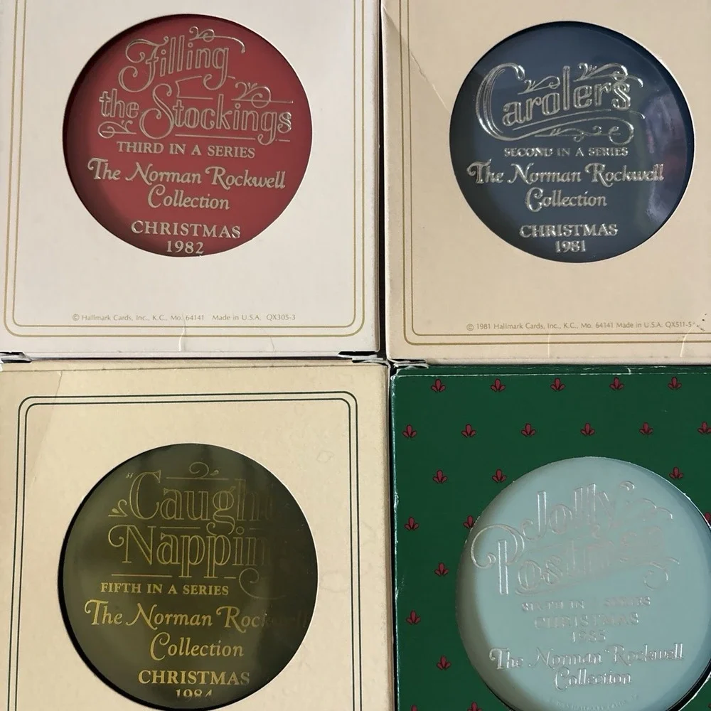Hallmark Norman Rockwell Cameo Keepsake Ornament Set 8pc 1981-1988 Vintage